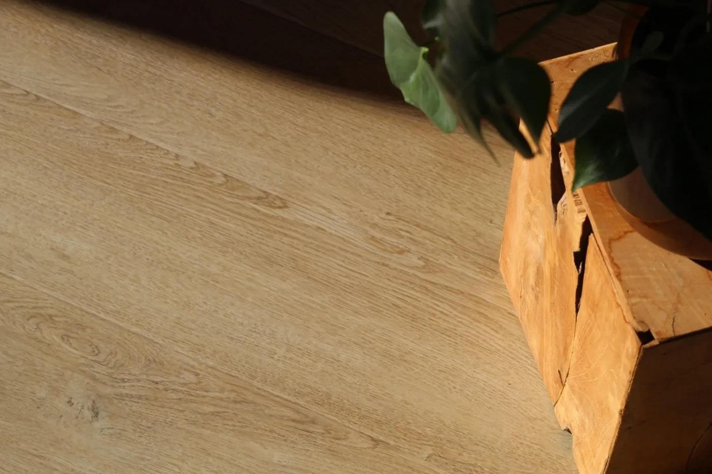 Maton jättämä rajaus näkyy vaalean vinyylilattian pinnassa