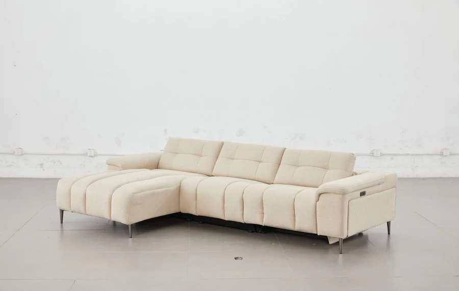 Kulmasohva divaanilla ja sähköreclinerillä 286 cm, divaani vasemmalla, vaalea Montego Oat, Cheers 51707M