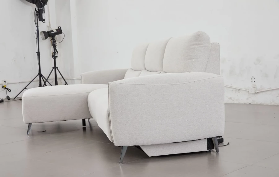Kulmasohva divaanilla ja sähköreclinerillä 272 cm, divaani vasemmalla, vaalea harmaa Milo Cloud, Cheers 51726BM