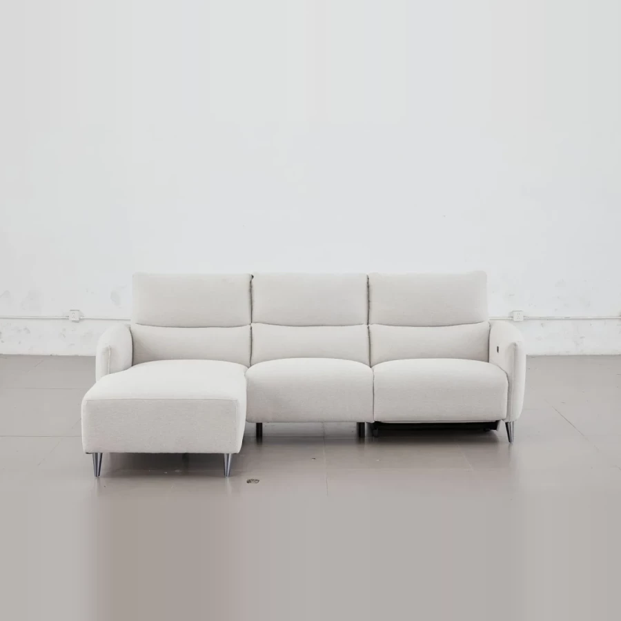 Kulmasohva divaanilla ja sähköreclinerillä 272 cm, divaani vasemmalla, vaalea harmaa Milo Cloud, Cheers 51726BM